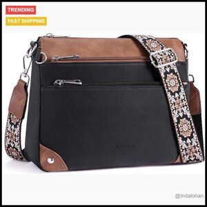 Leather Crossbody Bag Medium Adjustable Strap Travel Purse Multi-Pocket